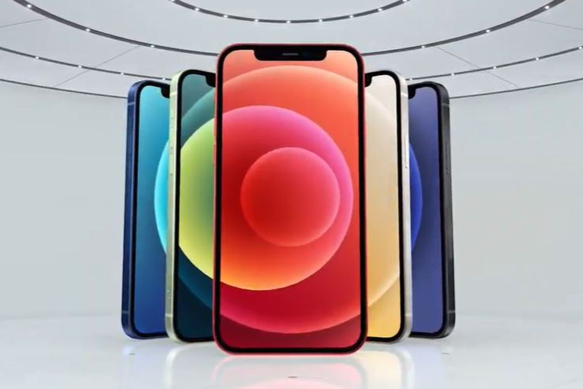 Ilustrasi lima varian warna iPhone 12.