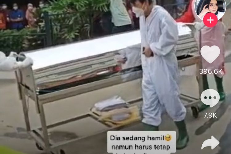 Video viral nakes di Bekasi, Jawa Barat, meninggal dunia dalam keadaan hamil setelah terpapar Covid-19. Diunggah akun tiktok @perawatbnnkkrw pada Kamis (24/6/2021). 