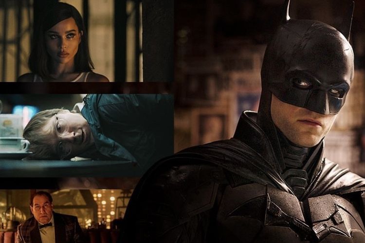 Bruce Wayne/Batman, Selina Kyle/Catwoman,
Oswald Cobblepot/Penguin, dan The Riddler
dalam film pertamanya The Batman (2021).
