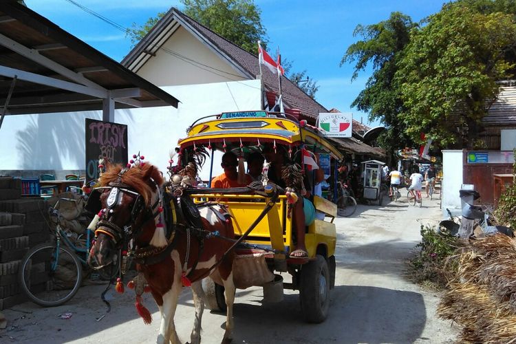 Cidomo, salah satu alat transportasi di Gili Trawangan.