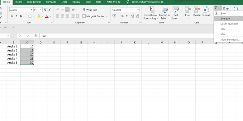 cara hitung rata-rata Excel