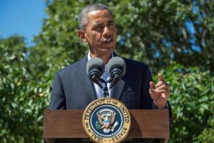 Presiden AS Barack Obama saat memberikan pernyataan resmi menanggapi tragedi 