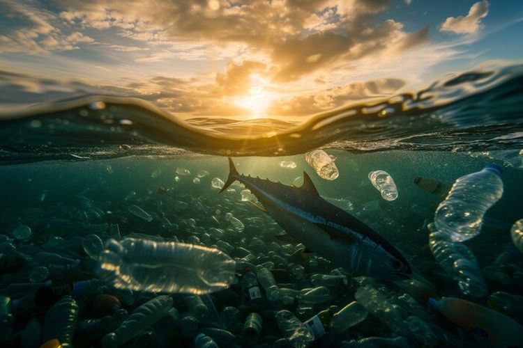 Ilustrasi mikroplastik di air laut