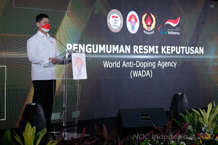 Ketua Satgas Percepatan Penyelesaian Sanksi WADA Raja Sapta Oktohari dalam acara pengumuman resmi keputusan WADA di Kemenpora, Jumat (4/2/2022). 