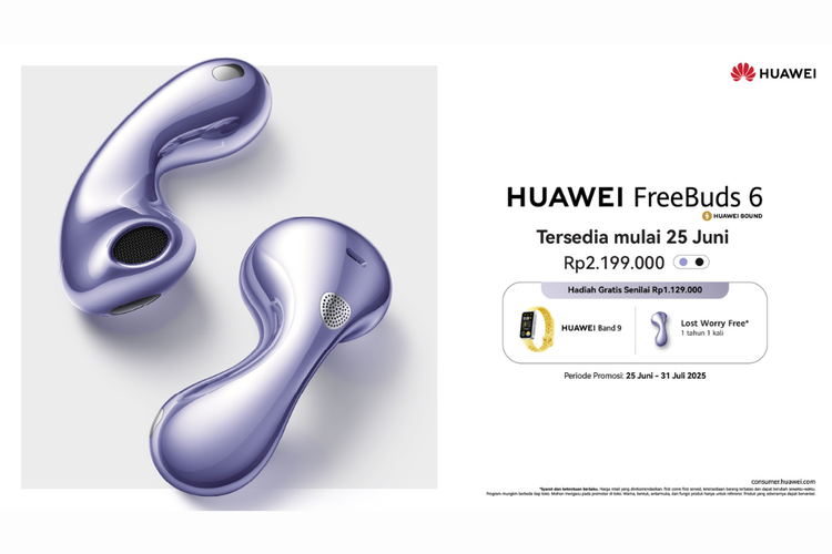 Huawei FreeBuds 6 mulai tersedia pada Rabu 25 Juni 2025. Perangkat ini dilepas dengan harga Rp 2,2, juta.