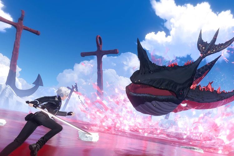 Karakter di NTE sedang melawan monster.