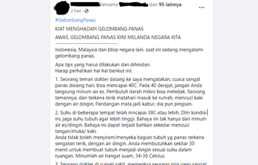 Tangkapan layar informasi yang menyebut bahwa gelombang panas tengah melanda Indonesia, Malaysia, dan negara lain.
