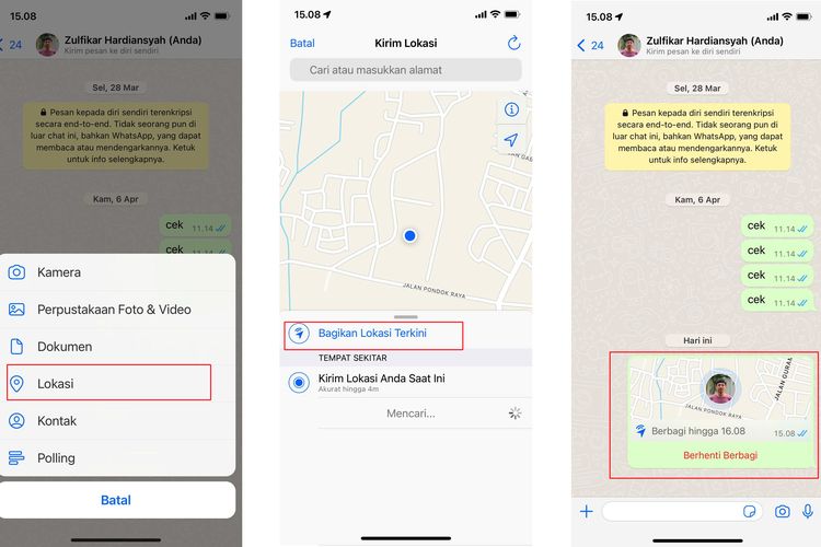 Ilustrasi cara melacak lokasi pasangan lewat WhatsApp.