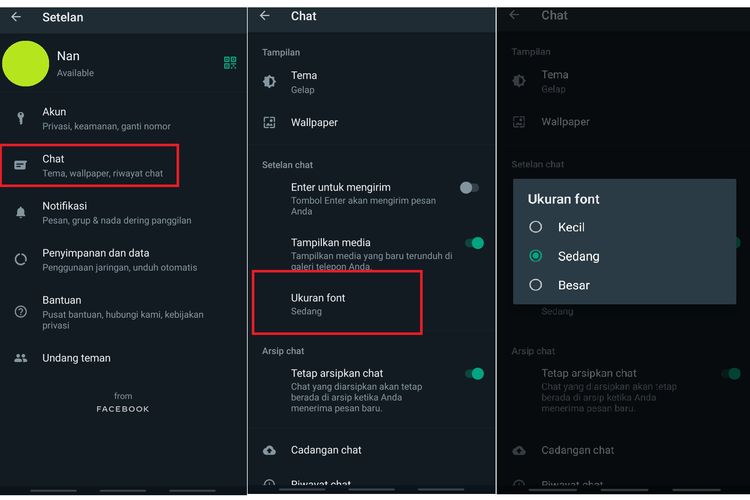 Ilustrasi cara mengubah ukuran huruf di WhatsApp.
