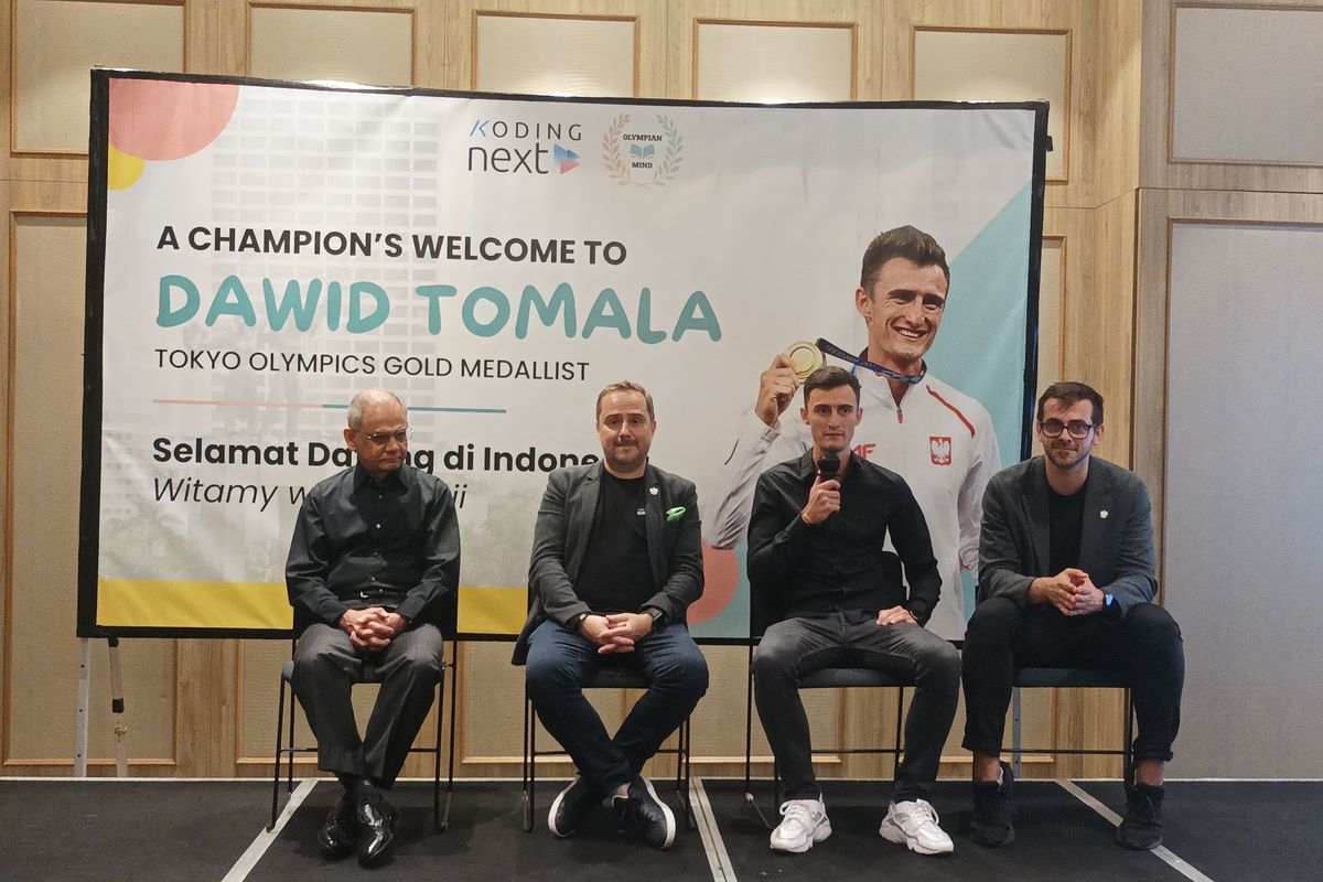 Peresmian kursus online Olympian Mind bersama Dawid Tomala yang diselenggarakan KODING NEXT di Mercure Hotel PIK, Minggu (15/10/2023).