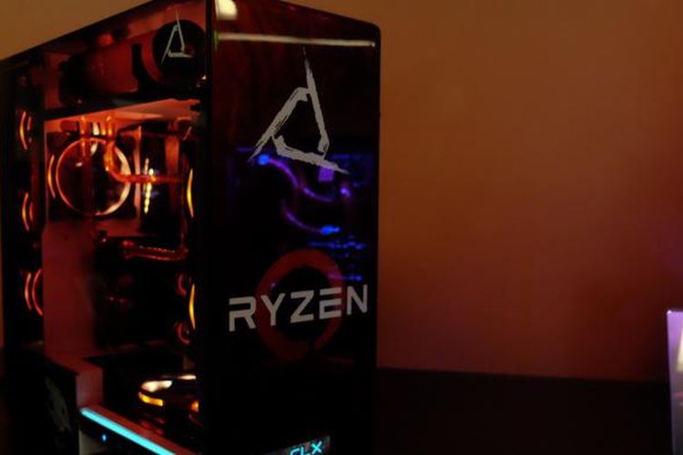 Seperangkat lengkap komputer yang menggunakan prosesor Ryzen dipamerkan di Ryzen Tech Days, San Francisco, Selasa (21/2/2017)