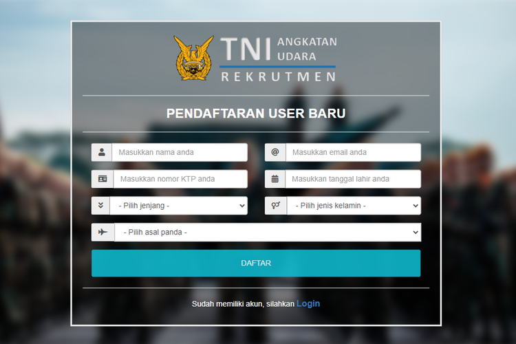 Tangkapan layar situs rekrutmen TNI Angkatan Udara.