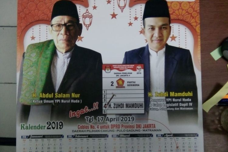 Kalender yang diduga dibagikan di Madrasah Ibtidaiyah (MI) Nurul Huda, Cakung, Jakarta Timur.