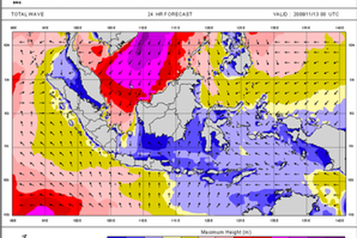 Prakiraan Gelombang Laut Maksimum di Wilayah Indonesia pada 13 November 2008