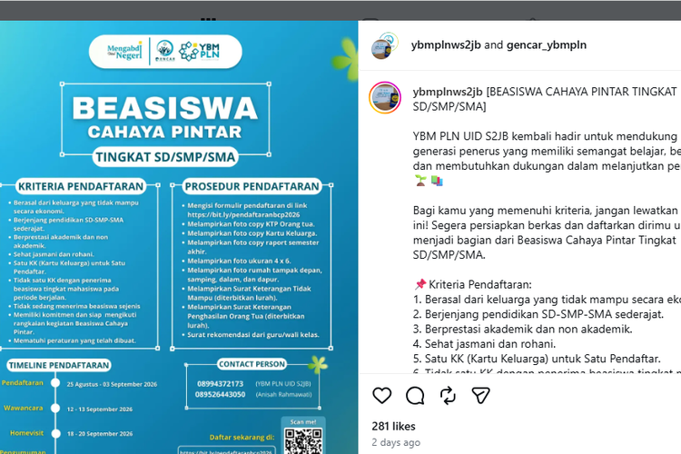 Syarat Beasiswa Cahaya Pintar 2026 untuk Murid SD-SMA