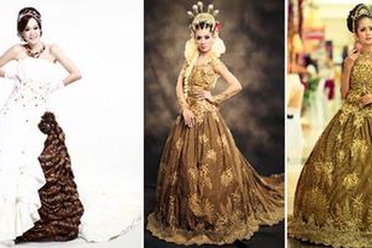 Gaun pengantin batik internasional Ristya Stefanie Make Up & Wedding Design.