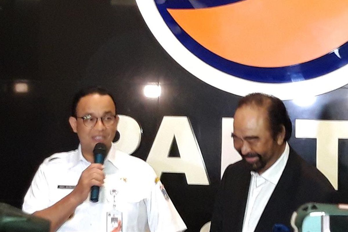 Gubernur DKI Jakarta Anies Baswedan dan Ketua Umum Partai Nasdem Surya Paloh, di Gedung DPP Partai Nasdem, Rabu (24/7/2019)