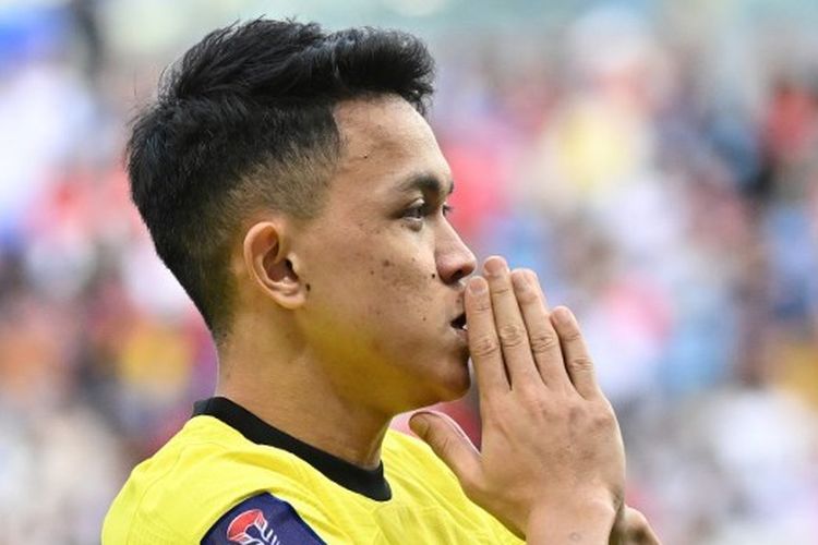 Penyerang, Arif Aiman, merayakan gol yang diciptakannya ke gawang Korea Selatan dalam pertandingan Piala Asia 2023 Grup E di al-Wakrah, Doha, pada 25 Januari. 