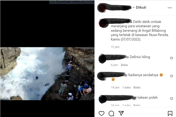 Video viral wisatawan diterjang ombak