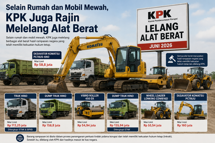 Ini Daftar Alat Berat yang Dilelang KPK dan Harga Limitnya