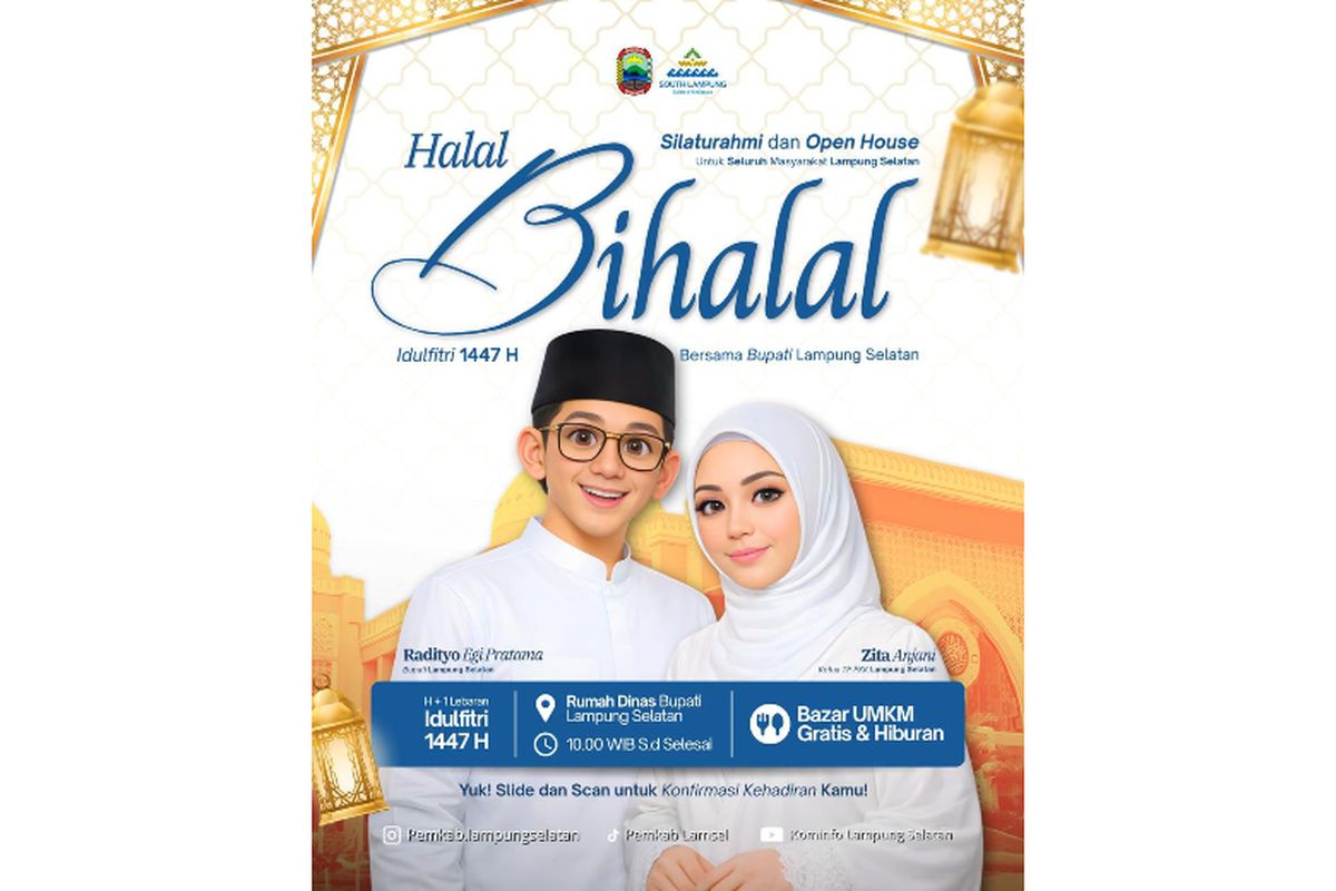 Kegiatan Halal Bihalal dan Open House Idul Fitri 1447 H Pemerintah Kabupaten Lampung Selatan di Rumah Dinas Bupati, yang menghadirkan bazar UMKM gratis untuk masyarakat 