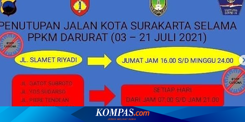 Selama PPKM Darurat, 6 Jalan Protokol di Solo Ditutup, Ini Lokasinya - Vimarsana News