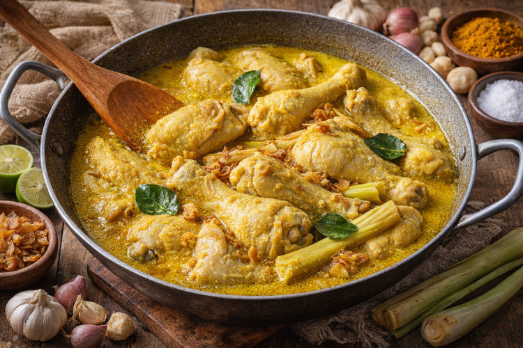 Opor Ayam Kuning Gurih dan Tanak.