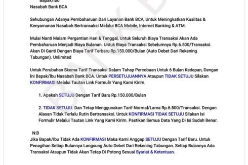 Penjelasan BCA soal Twit Viral Biaya Transaksi Jadi Rp 150.000 Per Bulan