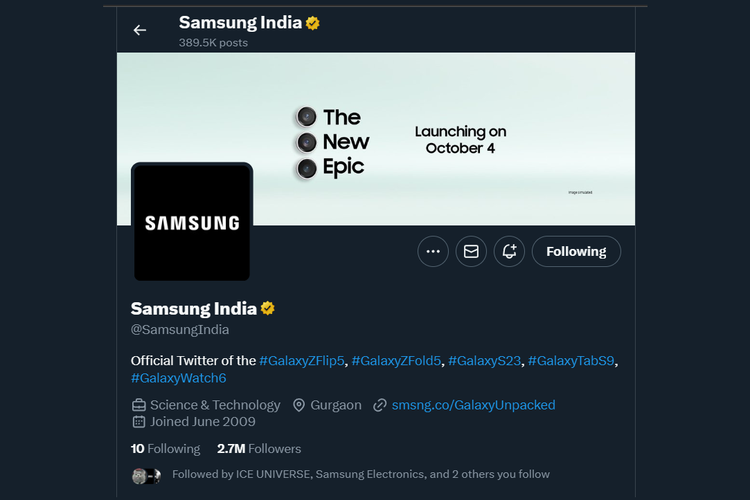 Foto banner akun X/Twitter Samsung India memberikan kisi-kisi tanggal peluncura Samsung S23 FE di India, yakni 4 Oktober 2023.