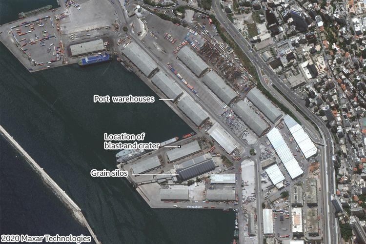 Pelabuhan Beirut pada 9 Juni 2020 sebelum ledakan terjadi.