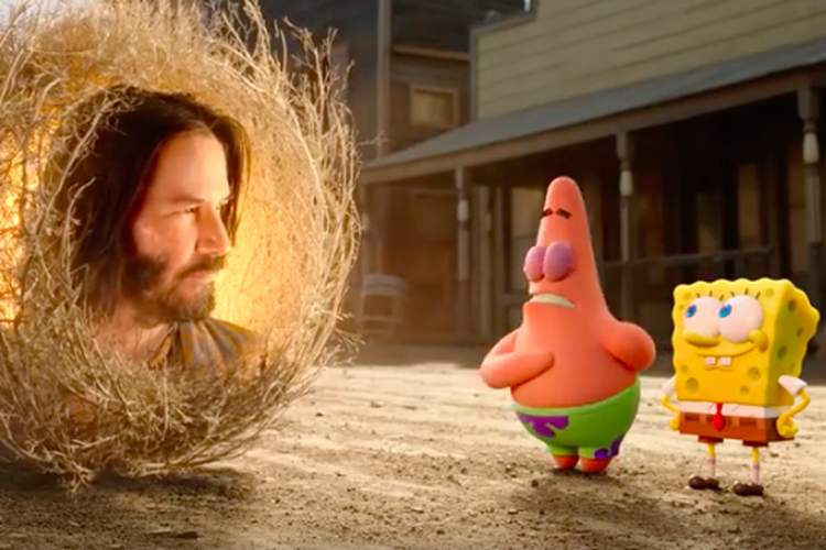 Cuplikan adegan Keanu Reeves dalam trailer film SpongeBob Movie: Sponge on the Run.