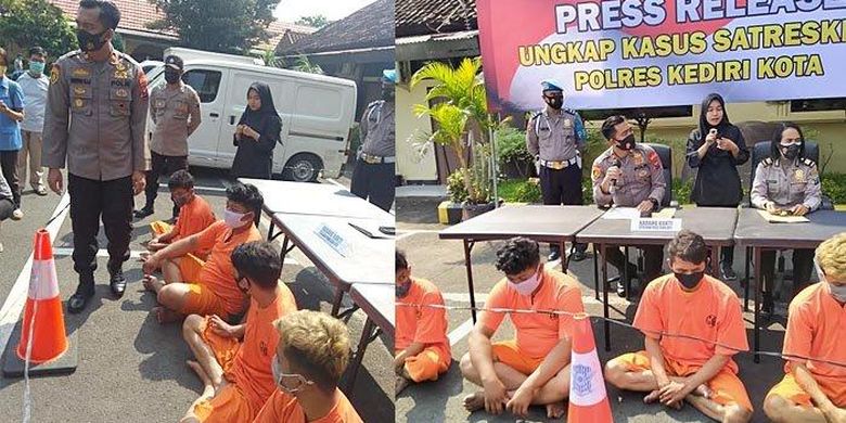 Empat penagih utang (debt collector) koperasi diamankan di Mapolres Kediri Kota karena menabrak dan mengeroyok debitur yang ditagihnya, Rabu (12/5/2021). 
