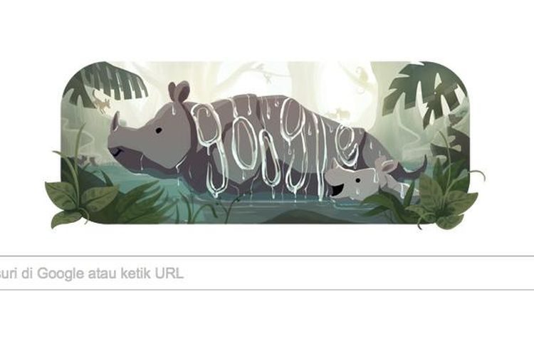 Google Doodle Minggu (26/2/2017) menampilkan Badak Jawa sebagai peringatan ulang tahun Taman Nasional Ujung Kulon