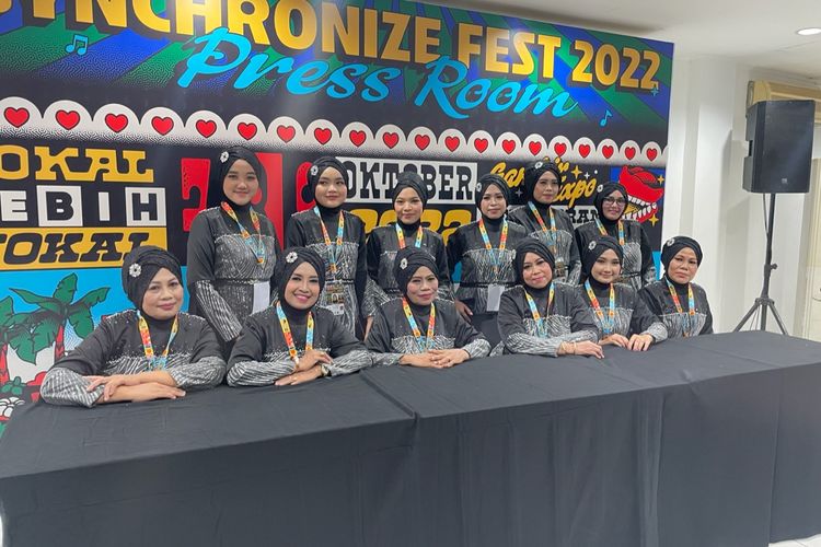 Nasida Ria dalam junpa pers Synchronize Fest 2022 di Gambir Expo Kemayoran, Jakarta Pusat, Minggu (9/10/2022).