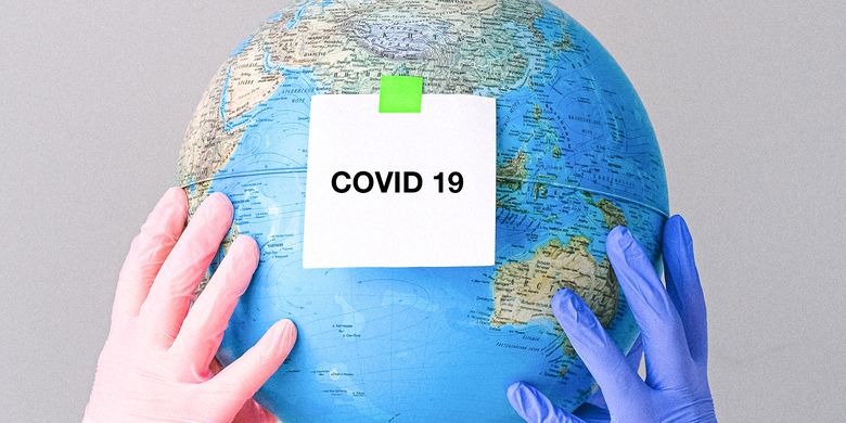 An illustration of Covid-19's impact around the globe.