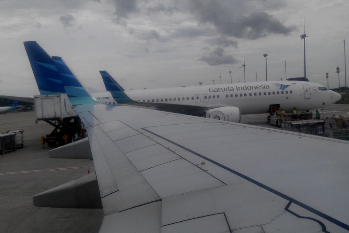 Pesawat-pesawat Garuda Indonesia di Bandara Internasional Soekarno-Hatta, Tangerang, Banten, Jumat (1/12/2017).