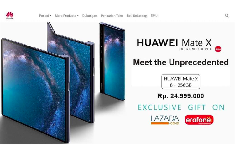 Screenshot yang beredar di media sosial dan diduga menampilkan harga Huawei Mate X di Indonesia