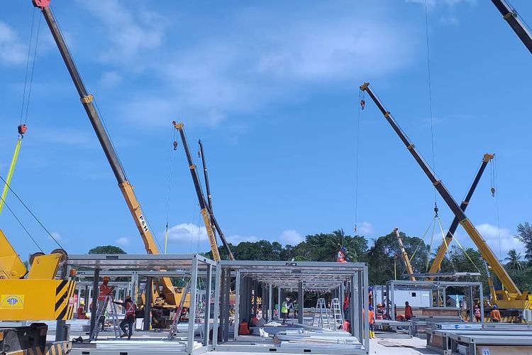 Progres pembangunan fasilitas observasi dan isolasi di Pulauu Galang sudah mencapai 50 persen pada Sabtu (21/3/2020)