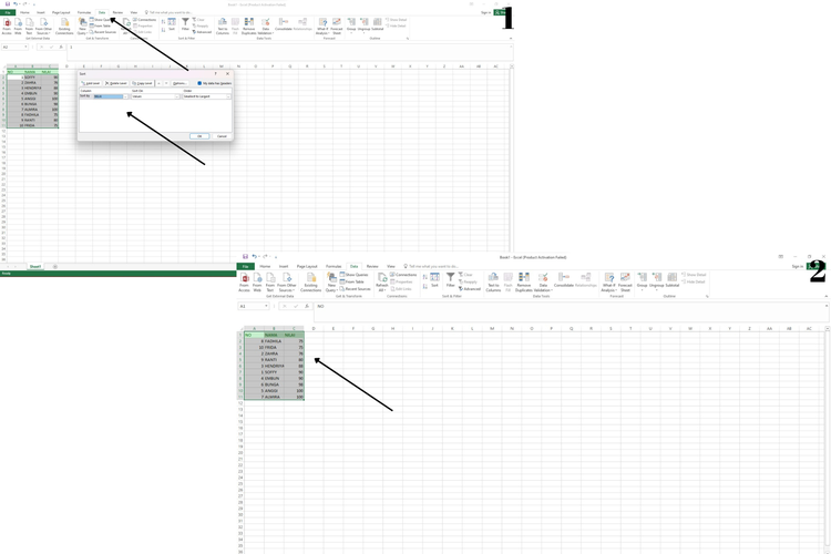 cara mengurutkan data di excel 