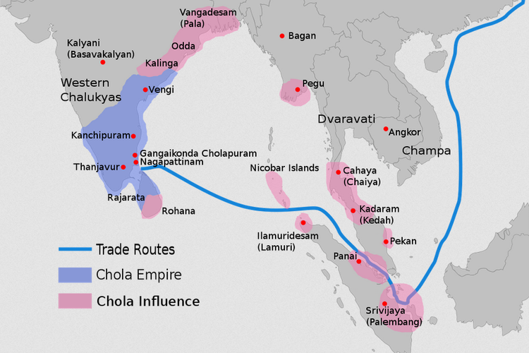 Pengaruh Kerajaan Chola yang mencapai wilayah Kerajaan Sriwijaya.