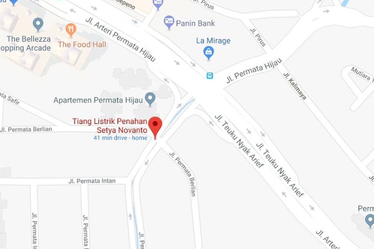 Screen shot lokasi Tiang Listrik Setya Novanto di pencarian Google Maps