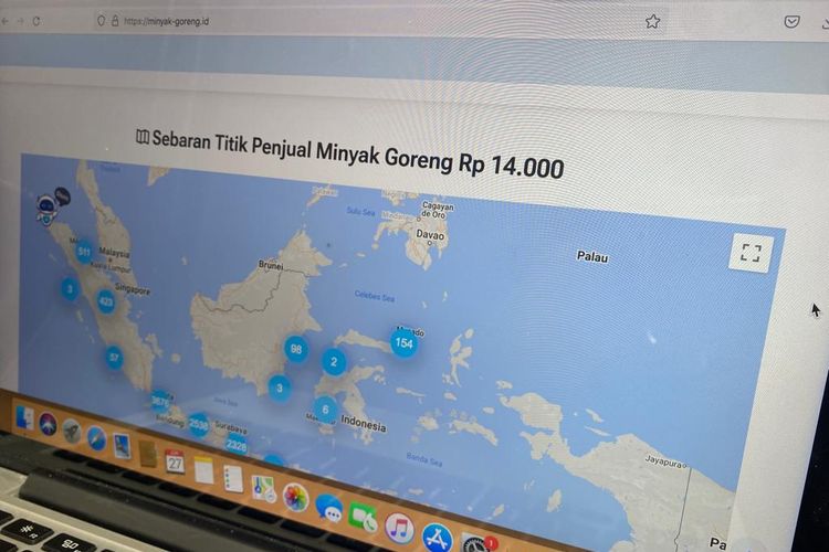 Halaman website untuk cek lokasi penjual minyak goreng Rp 14.000