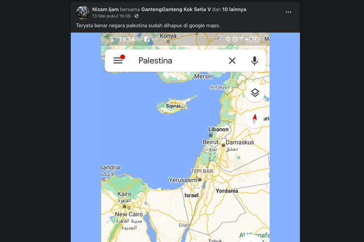 Unggahan yang menyebut Palestina dihapus dari Google Maps