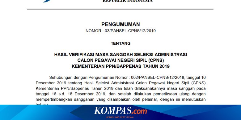 Hasil Sanggah Cpns 2019 Di Kementerian Ppn Bappenas Diumumkan 9 202 Peserta Lolos Halaman All Kompas Com