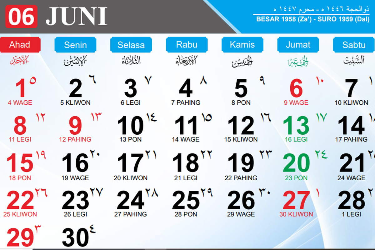 Kalender Juni 2025. 9 Juni 2025 libur apa? cek kalender bulan ini dan cuti bersama.