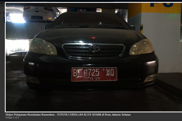 Tangkapan layar laman lelang Toyota Corolla Altis yang akan diselenggarakan pemerintah di situs lelang.go.id