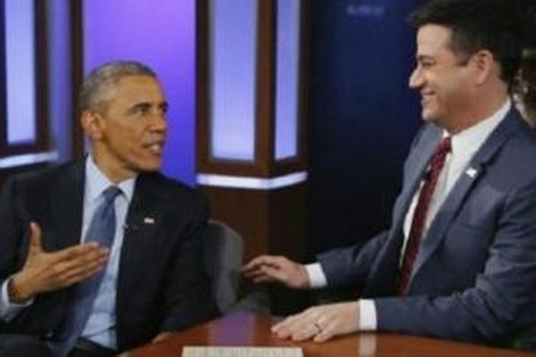 Presiden AS Barack Obama saat diwawancarai dalam acara bincang-bincang Jimmy Kimmel Live yang ditayangkan stasiun televisi ABC.