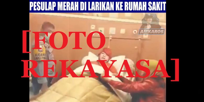 Foto rekayasa memperlihatkan Pesulap Merah dirawat di rumah sakit.