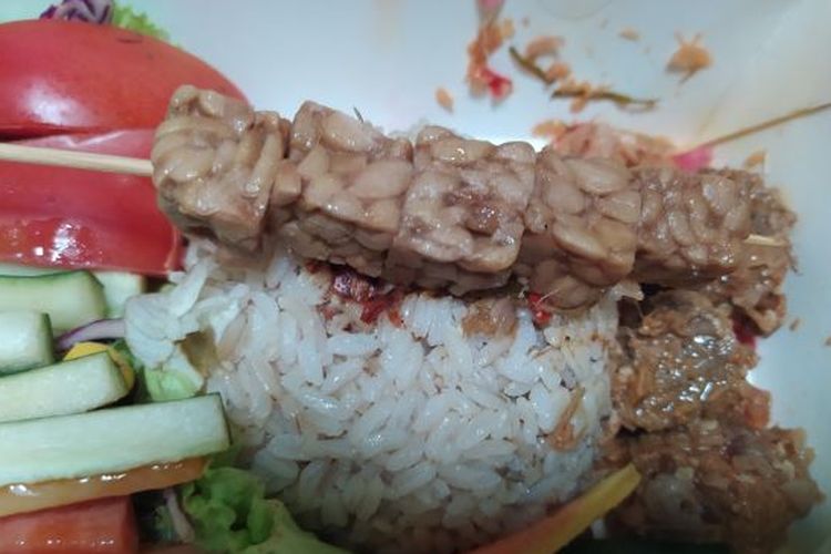 Sate tempek untuk makanan vegetarian. Tempe sebagai bahan dasar edukasi pemanfaatan protein pada tempe bagi yang minim gizi.
