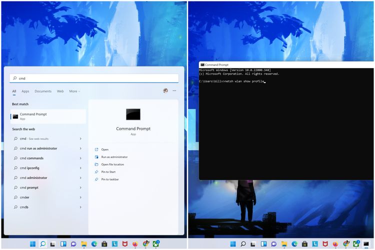 Cara melihat password WiFi di Windows 11 via Command Prompt.